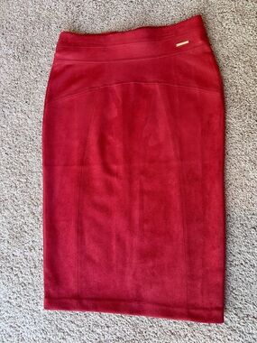 Andrew Marc Red Suede Pencil Skirt